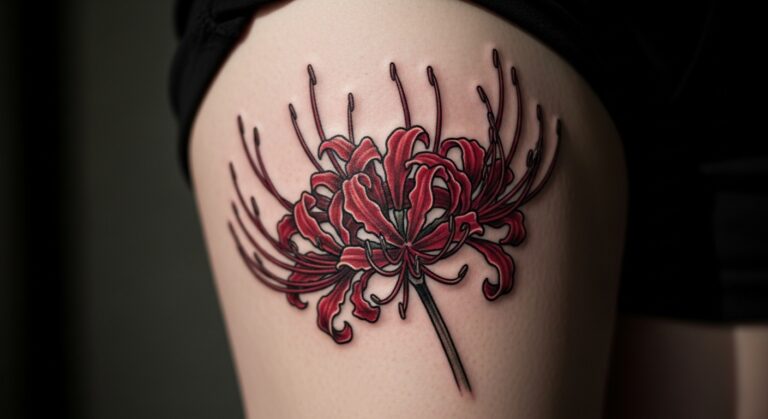 23 Chic Red Spider Lily Tattoos That Tell a Story