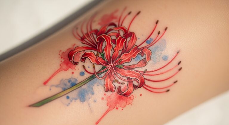21 Charming Watercolor Red Spider Lily Tattoos You’ll Want to Try