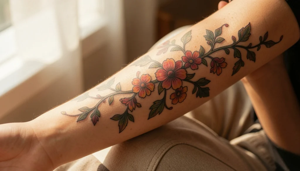 Floral Arm Wrap Tattoo Women